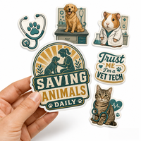 Autocollant en vinyle découpé sur mesure avec logo de dessin animé, impression de logo personnalisé, design animaux vétérinaires, décalcomanie adhésive découpée au laser pour scrapbooking