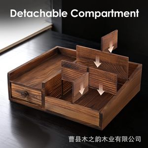 Caja organizadora de cosméticos de madera con cajones y compartimentos para maquillaje de escritorio y productos de cuidado de la piel - Product Image 2