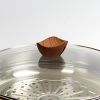 Aluminiumlegierung Keramik Antihaft-Tiefe Bratpfanne Wok Großer Kochtopf-Set mit Holzmuster-Griff und Dampfgarer