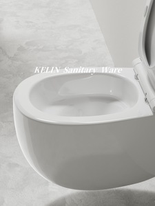 Hiện đại phong cách Châu Âu hình dạng trứng trắng gốm tường treo nhà vệ sinh không vành lốc xoáy tuôn ra mềm gần chỗ P-trap khách sạn bao gồm - Product Image 4