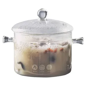 Große Größe durchsichtiger klarer doppelohrer Küchentopf Borosilikat-Hitzglas Kochtopf