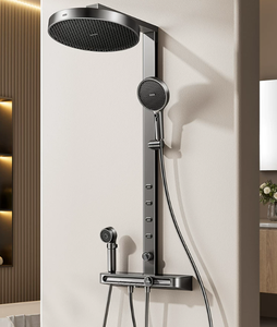 BTH <span class=keywords><strong>Douche</strong></span> thermostatique murale moderne en laiton à poignée unique avec <span class=keywords><strong>barre</strong></span> coulissante, finition chrome poli, jet 3 fonctions - Product Image 1