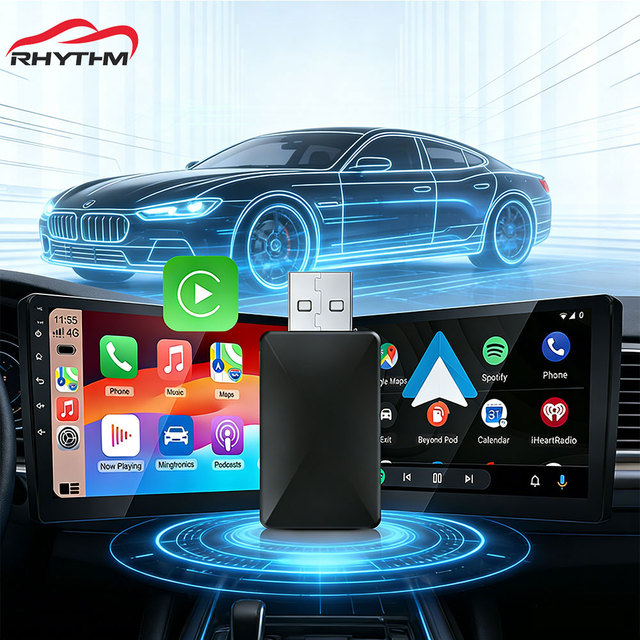 Rhythm Wireless CarPlay Adapter USB Portable 5.8G WiFi BT 5.2 Auto Connection for Android Auto and iPhone