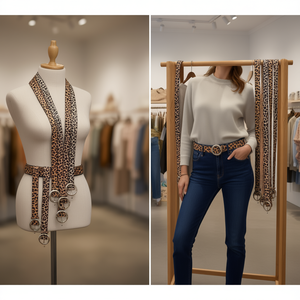 Cintura con stampa leopardata da 3,5 cm con fibbia rotonda, cintura alla moda da donna, casual, in poliestere, con fibbia ad anello a D in lega, stampa a trasferimento termico - Product Image 3