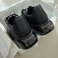 Sneakers plateforme unisexes en cuir véritable noir, semelle épaisse à coussin d'air transparent, lacets, chaussures décontractées pour la marche