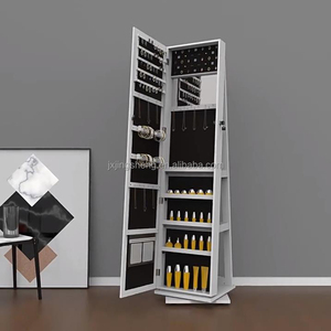 Mobiletto Portagioie Girevole in <span class=keywords><strong>Legno</strong></span> Contemporaneo con Specchio e Ripiano per Soggiorno - Product Image 1