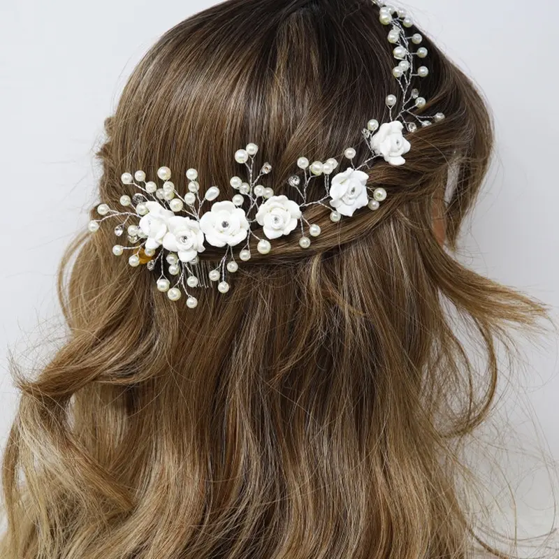 Braut Hochzeit Haar Rebe Blumen blatt Stirnband Perle Kopf bedeckungen Kristall Braut Haar Zubehör für Frauen und Mädchen