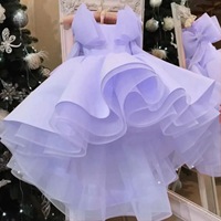 Robe de princesse en tulle à volants et nœud violet clair pour filles, tenue de fête d'anniversaire, vêtements formels pour enfants