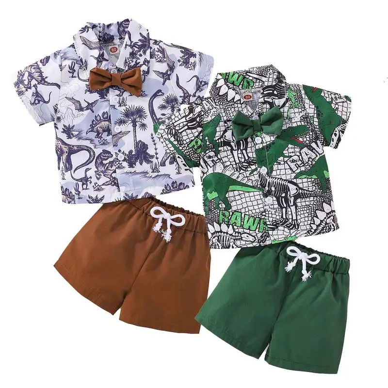 Summer Newborn Toddlers Set New Born Children's Short Sleeve Dinosaur Printing Tshirt Pants Baby Boy Clothes 18 Months DGBG-010