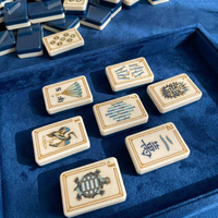 En stock : Jeu de Mahjong Dandy de luxe américain, 160 tuiles gravées en acrylique, 4 couches, motif porcelaine bleue et blanche, 1 ensemble