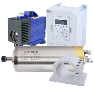 1.5KW ER11 CNC Router Water Cooled Spindle Motor Kit High Precision Diameter 80mm 80Fixture+1.5kw Vfd Inverter+Water Pump