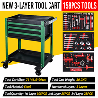 Ensemble d'outils en acier CR-V de 158 pièces avec clés en acier au carbone 1045 et tournevis magnétiques 6150 dans un coffret à outils mobile