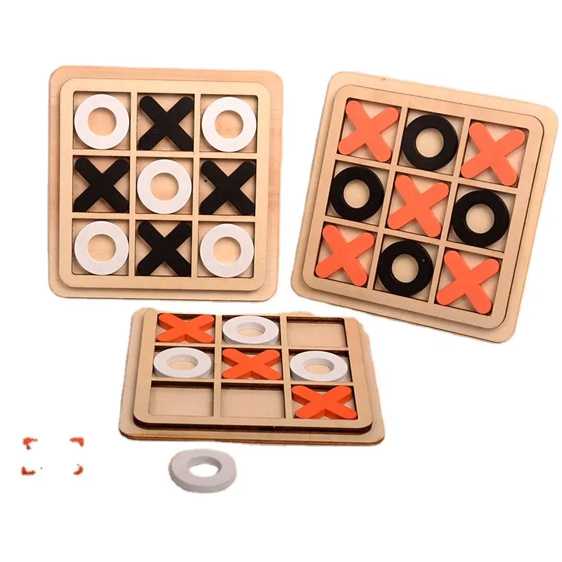 Jogo de quebra-cabeça para crianças de madeira com nove quadrados Tic-Tac-Toe para pais e crianças