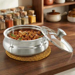 Casserole en acier inoxydable avec couvercle en verre 24 cm, design chinois traditionnel, durable et poli - Product Image 5
