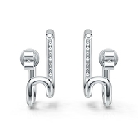 Boucles d'oreilles en moissanite en argent sterling 925, double rangée en forme de U, superposées, pour femmes, bijoux fins minimalistes, cadeau