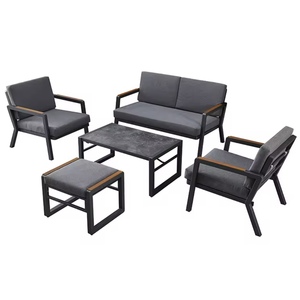 FYZK - Juego de Sofás de Metal Modernos y Lujosos para Exteriores, Color Negro y Gris, para Patio, Jardín, <span class=keywords><strong>Terraza</strong></span>, Sofá Seccional con Mesa, <span class=keywords><strong>Muebles</strong></span> para Hotel y Villa, OEM - Product Image 3