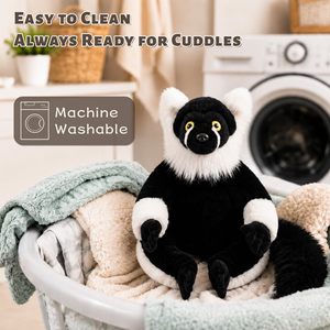 Schwarz-Weißes Gerüschtes Lemur-Plüschtier, 25 cm Realistische Lemur-Puppe mit Langem Flauschigem Schwanz, Maschinenwaschbar für Hunde und Katzen - Product Image 2