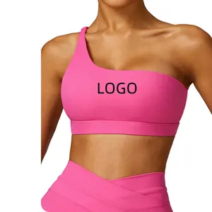 2024 individuelles Logo Eine Schulter Yoga-BH schnell trocknend Fitness-Top Fitness-Lauf-Sport-BH