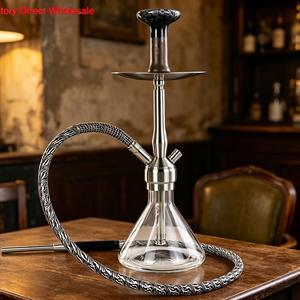 Cachimba de Acero Inoxidable con una Sola Manguera, Cazoleta de Vidrio Transparente, Narguile Árabe de 50cm, Tubo Recto Moderno para Bar - Product Image 6