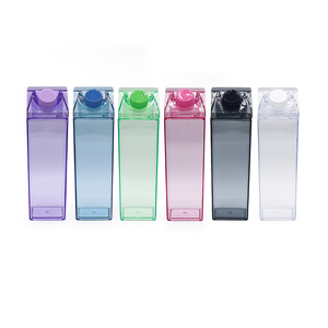 Custom Logo 500ml Plastic Milk Carton Case Clear Square Shape Material Drinkware Water Cups Drink Bottles