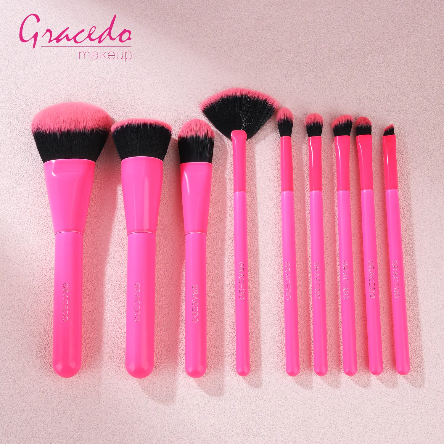 Gracedo rose red 9pcs makeup brush set vegan luxury travel high quality professional custom private cosmetic makeup brush set