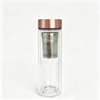 Bouteille d'eau réutilisable écologique en verre borosilicate à double paroi avec couvercle en acier inoxydable, résistante à la chaleur, gobelet à boire