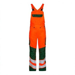 Unisex CE Certified Anti-Bacterial Safety Work Bib Pant 280 GSM Poly Cotton Fabric Orange Reflective Panel <b>Overalls</b> Custom - Product Image 2