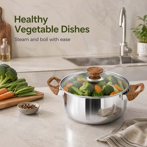 5pcs Stainless Steel Cookware Set with Retro Wood-Grain Handles Includes Stockpots <b>Mirror</b> Polished Induction Kitchen Pot Set - Product Image 5