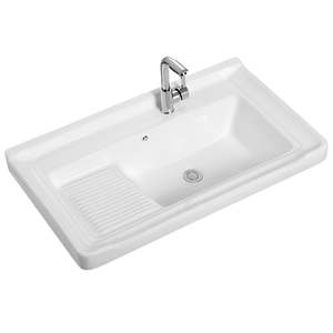 Vente en gros de cuvette de blanchisserie en céramique installation profonde de comptoir de cuvette de salle de bains lavabo de salle de bains avec <span class=keywords><strong>la</strong></span> planche à laver - Product Image 1