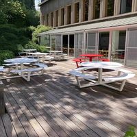 Ensemble table et chaises rondes intégrées de style nordique pour cour, balcon, terrasse, café, extérieur, loisirs, mobilier de patio
