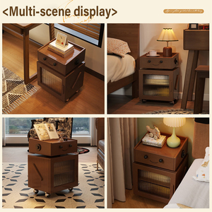 Mesita de noche móvil moderna personalizada con cajón y armario de almacenamiento, mesita de noche de madera maciza con ruedas para dormitorio y sala de estar - Product Image 5