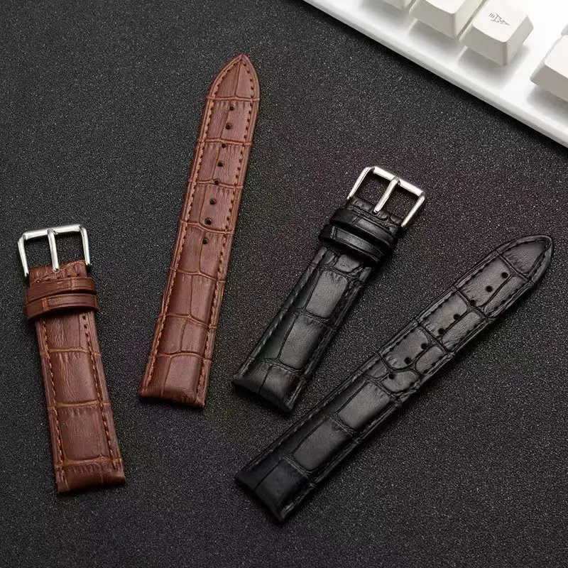 High Quality Calfskin Slub Grain Pattern Stainless Steel Clasp Custom OEM Western Handmade Genuine Leather Watch Band Strap
