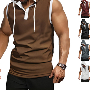 Débardeur de sport pour homme, personnalisable, été, séchage rapide, couleur unie, sans manches, à capuche - Product Image 2