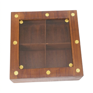 Boîte cadeau en bois écologique poli avec couvercle et 4 compartiments, logo personnalisé pour Noël, mariage, Diwali, vente en gros - Product Image 1