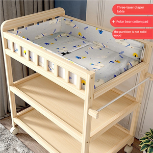 Table à langer mobile pour bébé, avec roulettes, rangement nordique, motif dessin animé, pour allaitement, bain, massage, toucher bébé et soin des couches - Product Image 6