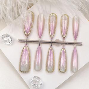 T583-T616 Hoge Kwaliteit 10 Stuks Naakt En Wit Amandelvorm Kersen Design Franse Pers Op Nagels Valse Nagels - Product Image 5