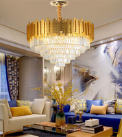 Moderne élégant grand luxe doré rond cercle cristal rock lustre lumière décoration lustres créatifs pour salon
