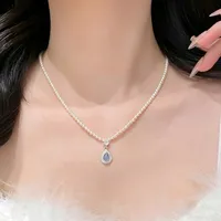 Collier ras du cou élégant en argent pur S925 avec pendentif goutte de pluie brossé et perle d'eau douce, modèle de niche pour femme