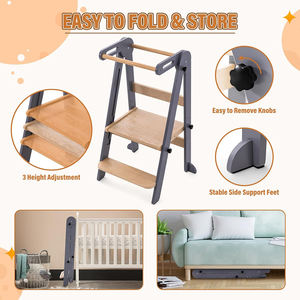 Tour d'apprentissage pliable pour enfants en bois, réglable en hauteur, avec barre <span class=keywords><strong>de</strong></span> sécurité pour comptoir <span class=keywords><strong>de</strong></span> cuisine, <span class=keywords><strong>salle</strong></span> <span class=keywords><strong>de</strong></span> <span class=keywords><strong>bain</strong></span> - Product Image 5