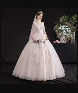 NDB10315 Abito da <span class=keywords><strong>Sposa</strong></span> Principale Nuovo Modello Lussuoso Qi Sottile Colore Champagne Retrò Maniche Lunghe Semplice per Bambina - Product Image 2