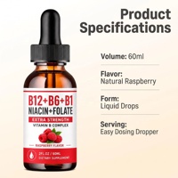 OEM Vitamin B12 Cair Bentuk Tetes Methylcobalamin B12 Cair Bentuk Tetes dengan B6 B1 Niacin Folate untuk Energi, Dukungan Otak dan Jantung