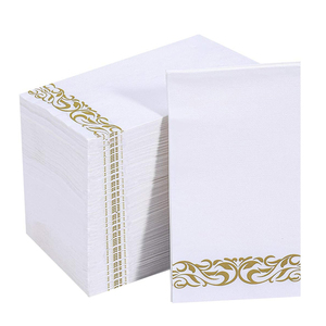 Serviettes en <span class=keywords><strong>papier</strong></span> Airlaid avec logo en feuille d'or estampé à chaud, aspect lin blanc, serviettes pour invités, <span class=keywords><strong>40x40</strong></span> cm, 1 plis, jetables - Product Image 4