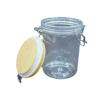 Bouteille en plastique PET transparente de qualité alimentaire avec couvercle en bambou et bouchon rabattable, 1000 ml, 250 g, pour le stockage des aliments, des biscuits, du thé aux fleurs, pot traditionnel chinois