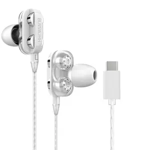 Novo fone de ouvido Universal In-Ear A4 Type-c Dual-speakers Wired Stereo Earbuds Microfone embutido Headset com fio de alta qualidade