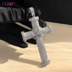 Foxi jewelry wholesale big hiphop pieces 925 sterling silver plated cross pendant for Christmas