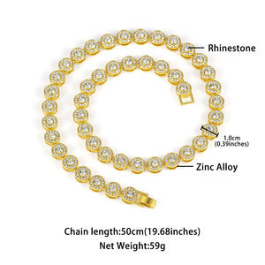 طقم مجوهرات من سلسلة وسوار كوبي بعرض 10 مم مرصع بالأحجار الكريمة اللامعة بلون فضي وذهبي - Product Image 3