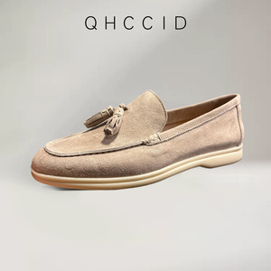 Qhccid Men's Suede Loafers Khaki Tassel <b>Slip</b> <b>On</b> Casual Shoes Low Heel Soft Sole Moccasins - Product Image 3