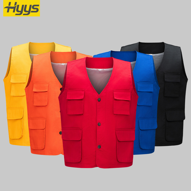 Custom Pure Color Polyester Breathable T/C Multi Pockets Construction Work Vest