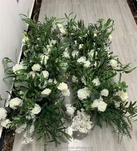 QSLH-A309 vendita calda verde artificiale e corridore di fiori bianchi verde avorio rosa corridore di fiori per la decorazione della tavola di nozze