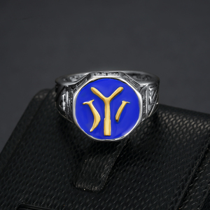 Anello islamico turco <span class=keywords><strong>Kayi</strong></span> da uomo in acciaio inossidabile lettera epossidica Y e coltelli con scritta Allah per abiti da fidanzamento o da festa - Product Image 3